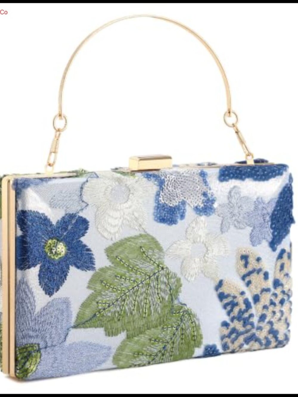 Sequin Floral Embroidery Evening Clutch with Detachable Gold Chain Strap